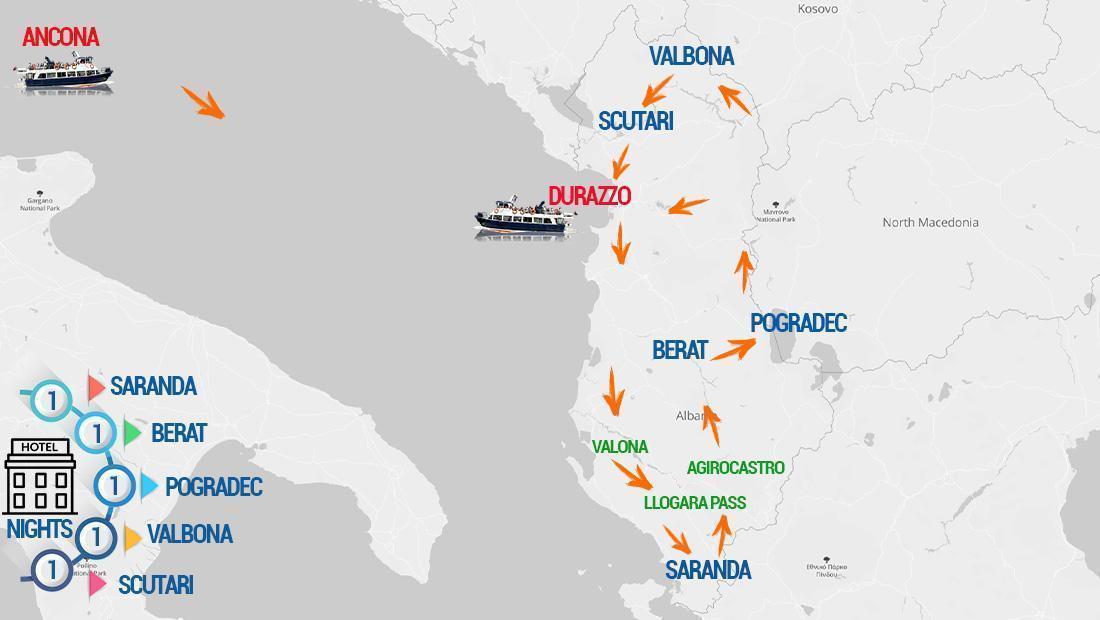 albania mappa Viaggi in moto Albania